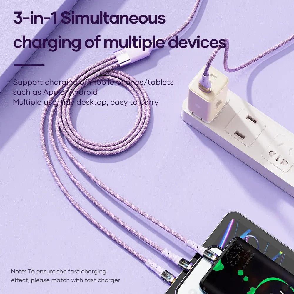 ROCK G20 3-in-1 Fast Charging Cable (100W) l 1.5m Transparent Braided Cord