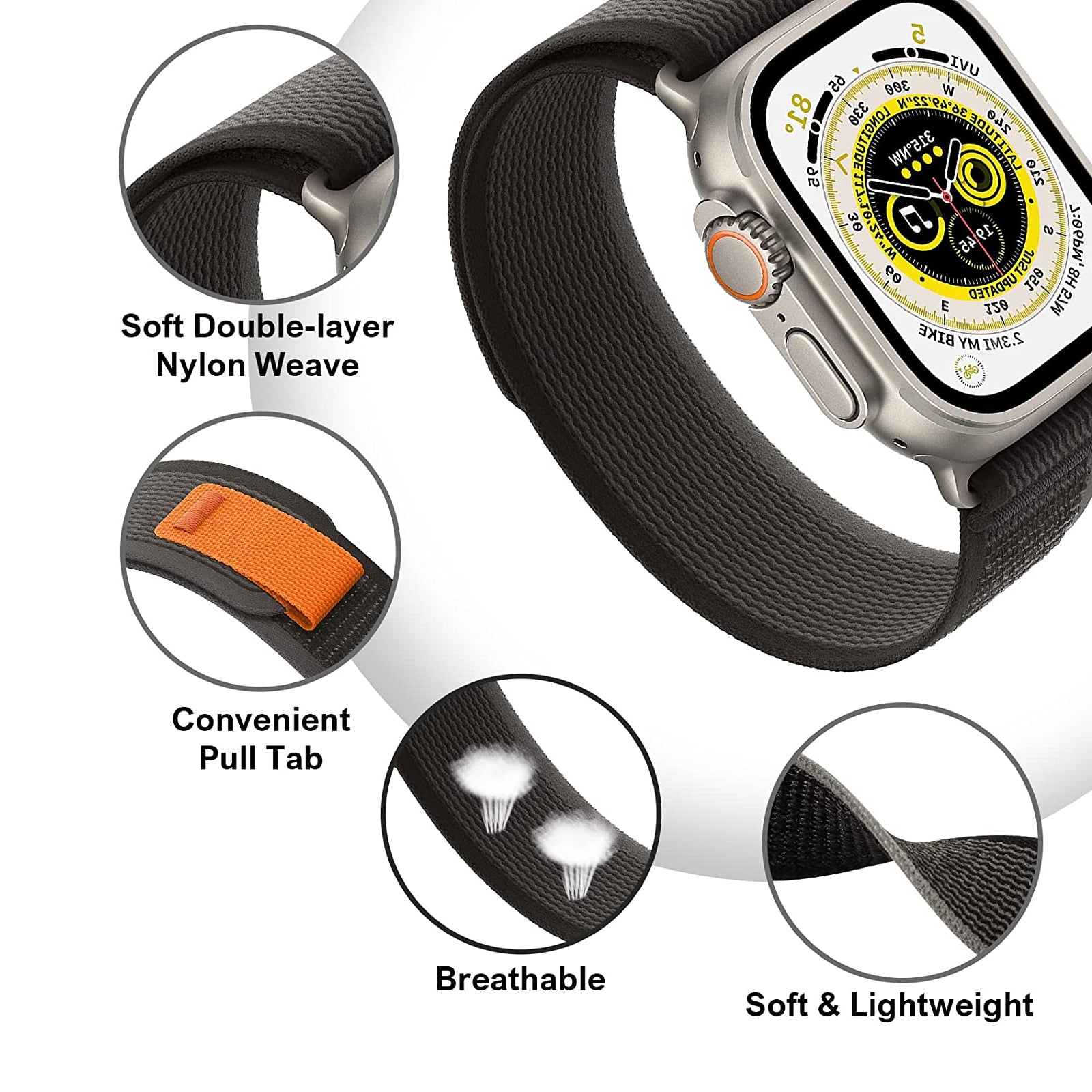 Soft Nylon Trail Loop Strap for Apple Watch l Lightweight Breathable Sport Band