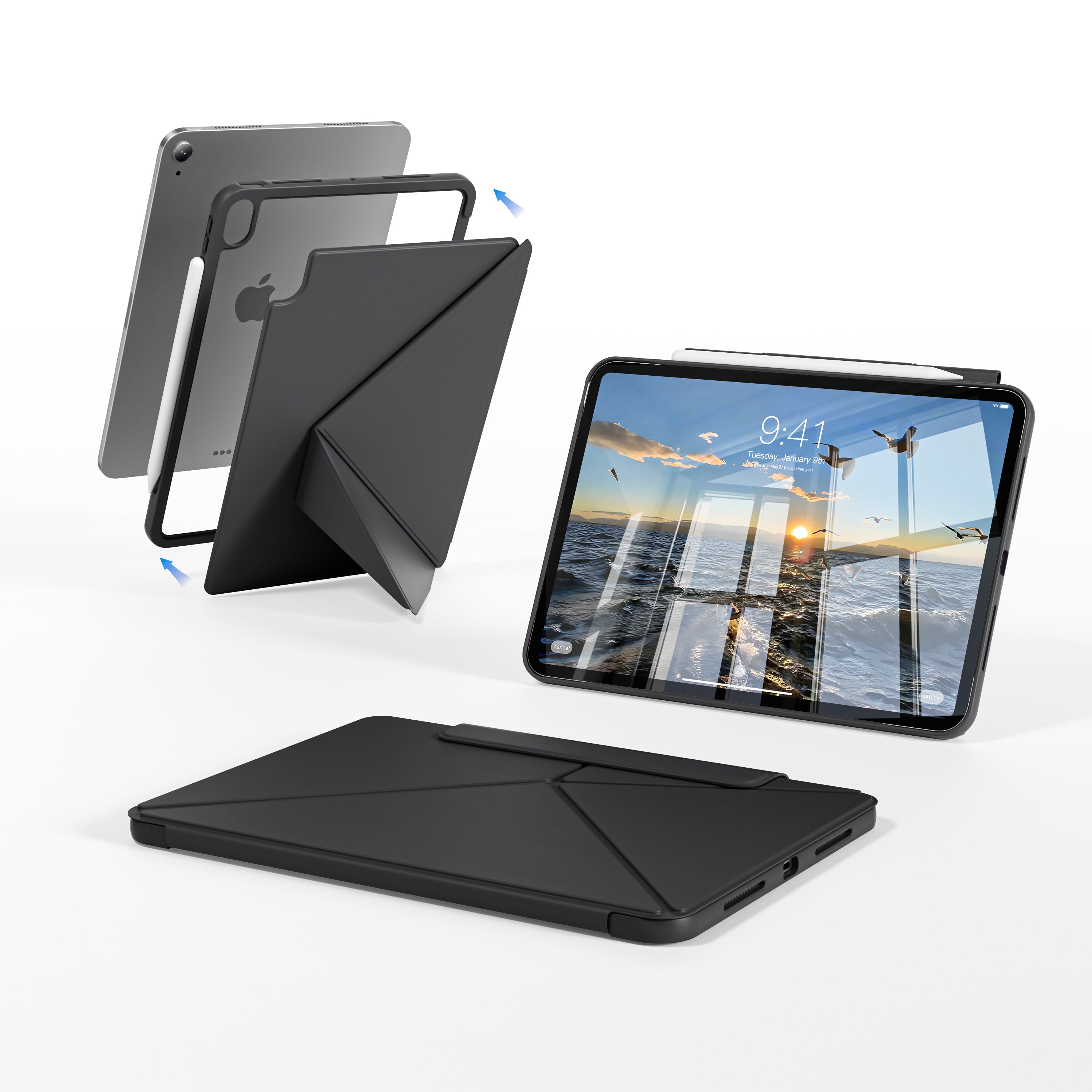 3-Piece Detachable Magnetic Case for iPad – Origami Stand Folio