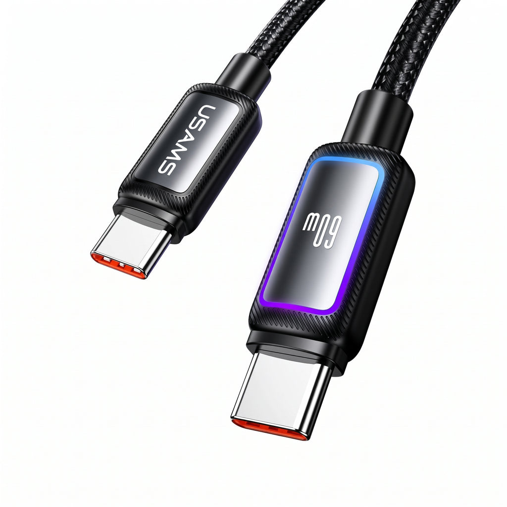 USAMS SJ815 U110 60W Type-C to Type-C Fast Charging Cable with Colorful RGB Ambient Light (1.2m)