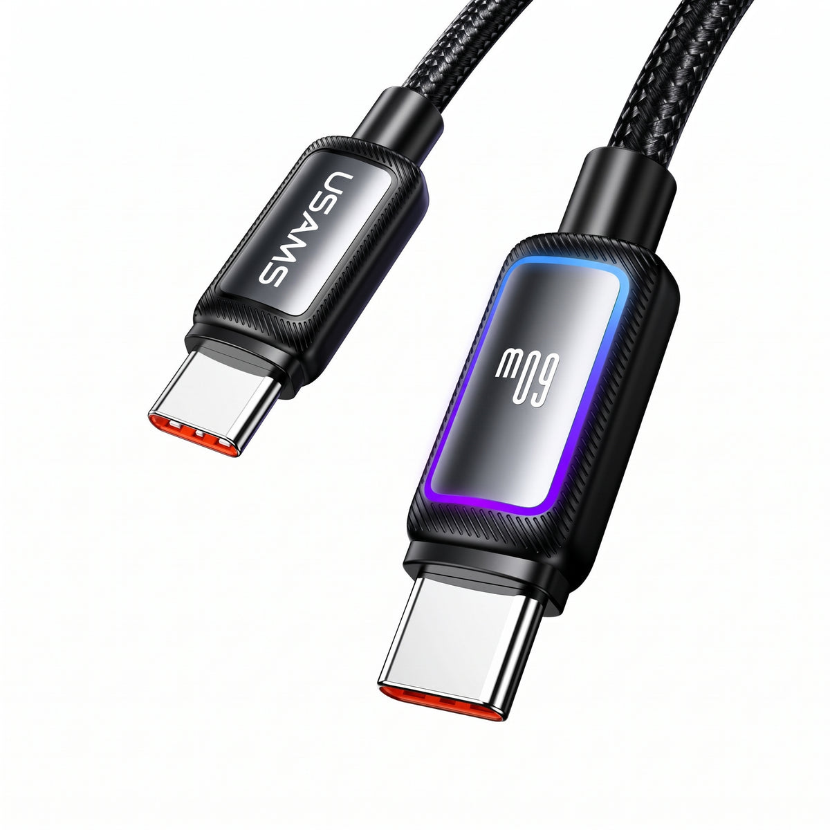 USAMS SJ815 U110 60W Type-C to Type-C Fast Charging Cable with Colorful RGB Ambient Light (1.2m)