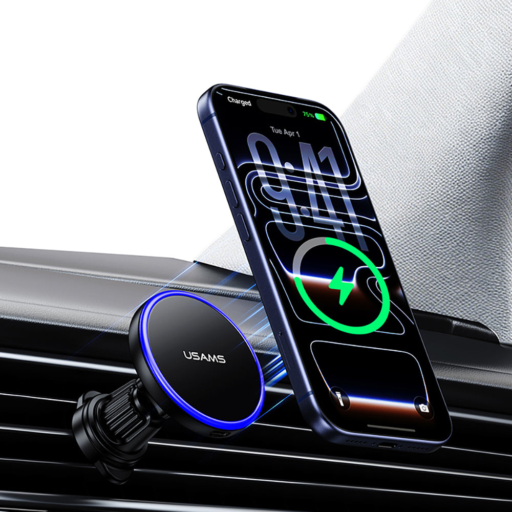 USAMS CD277 15W Magnetic Wireless Charging Car Air Vent Phone Holder