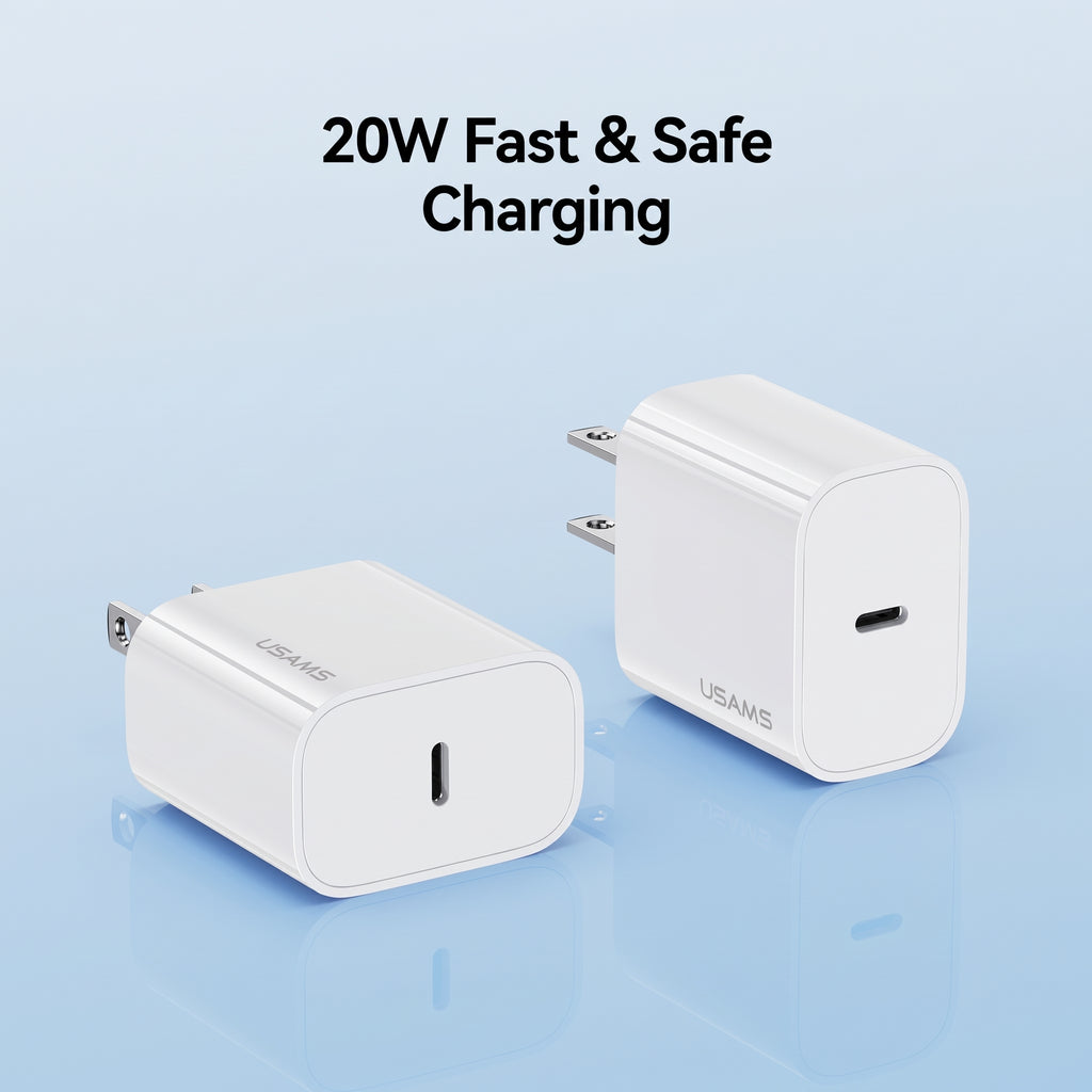 USAMS Yi Series 20W PD Fast Wall Charger Kit with Type-C to Type-C Cable (US Plug)