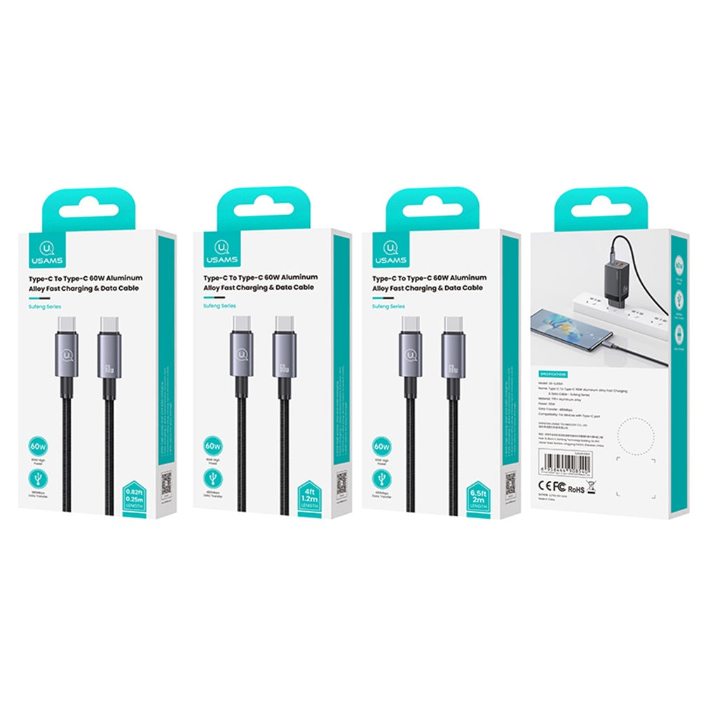 USAMS SJ661 Sufeng Series 60W Type-C to Type-C Braided Fast Charging Cable (1.2m)