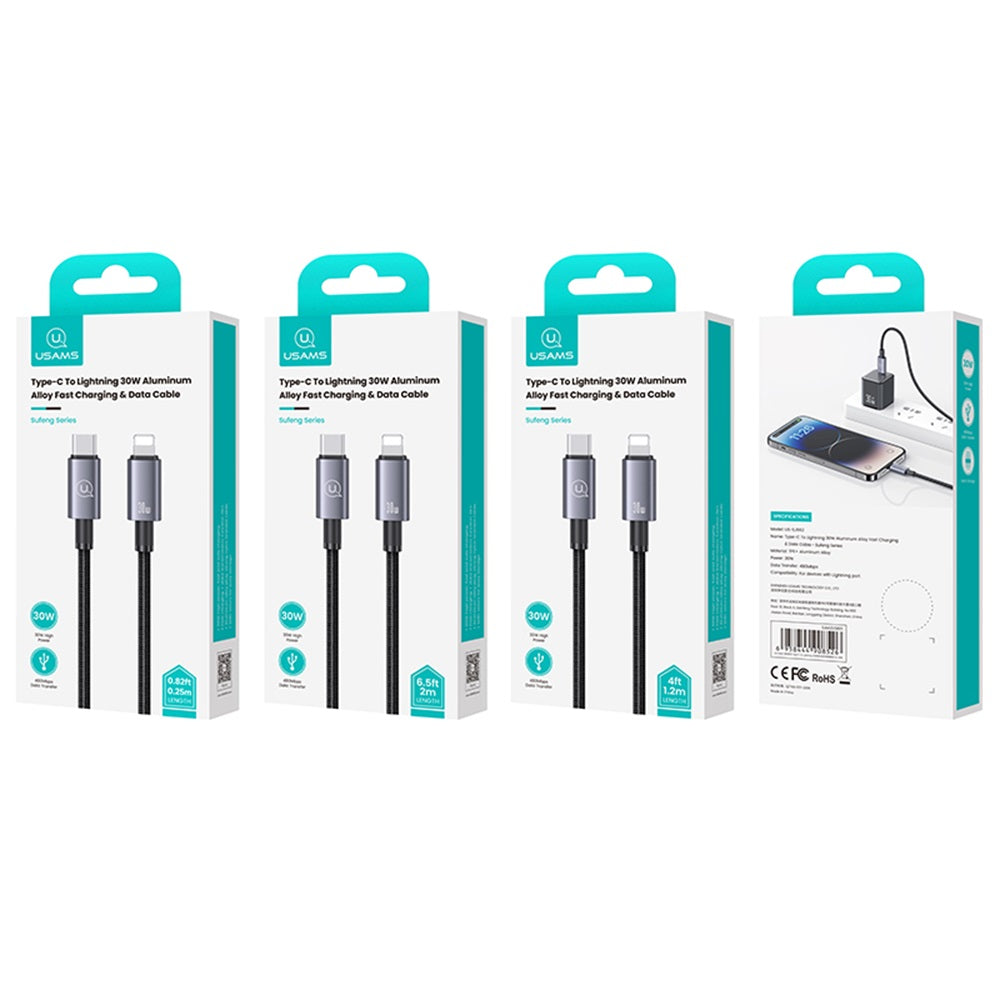 USAMS SJ665 Sufeng Series 30W Type-C to Lightning Braided Fast Charging Cable (2m)