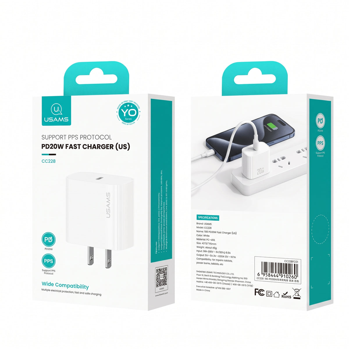 USAMS CC228 T65 20W PD Fast USB-C Wall Charger (US Plug)