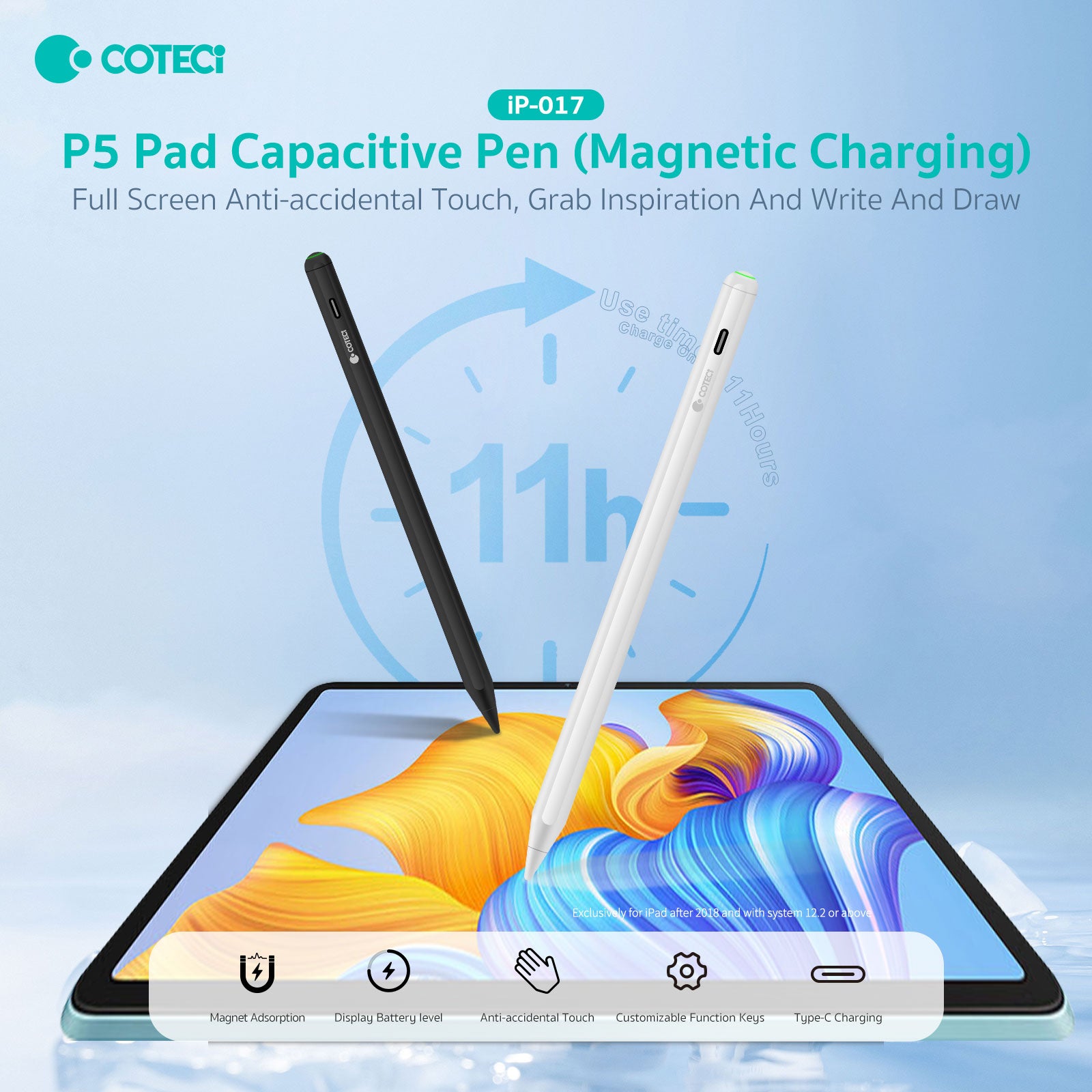 COTECi P5 Specific Pad Capacitive Stylus Pen l Magnetic Wireless Charging