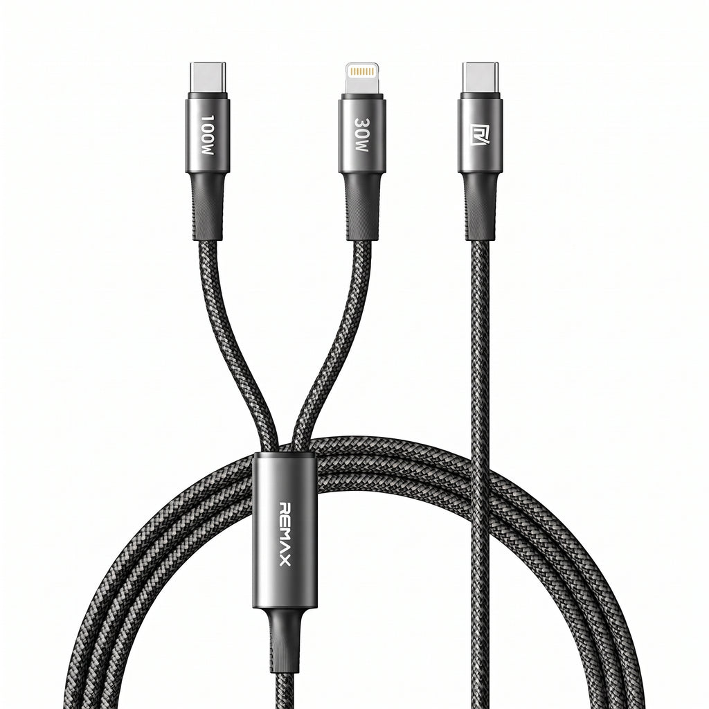 REMAX CB25 100W 2-in-1 Type-C to Type-C & Lightning Braided Fast Charging Cable (1.2m)