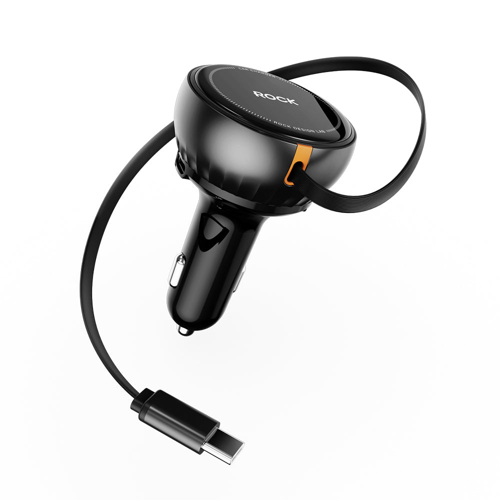 ROCK H30 Fast Car Charger (45W) with Retractable Type-C Cable