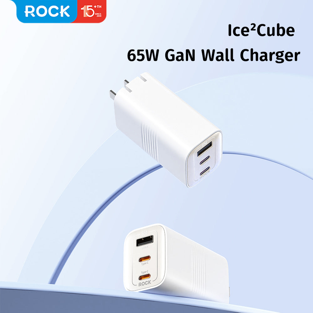 ROCK Ice²Cube 65W GaN Charger | Compact 3-Port USB-C Laptop Adapter