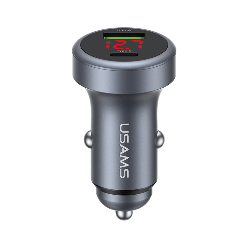 USAMS CC327 45W Dual Port Aluminum Car Charger with Digital Display
