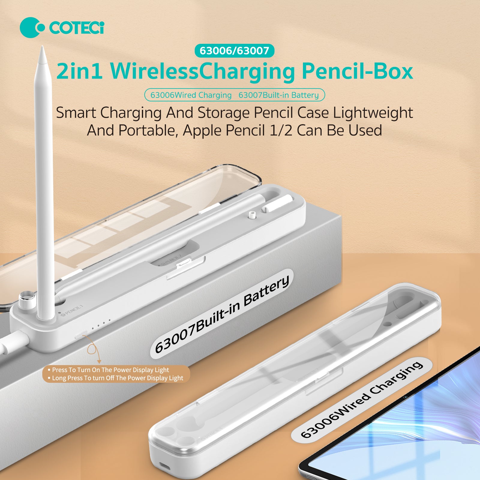 COTECi 2-in-1 Wireless Charging Pencil Box | Protective Storage Organizer