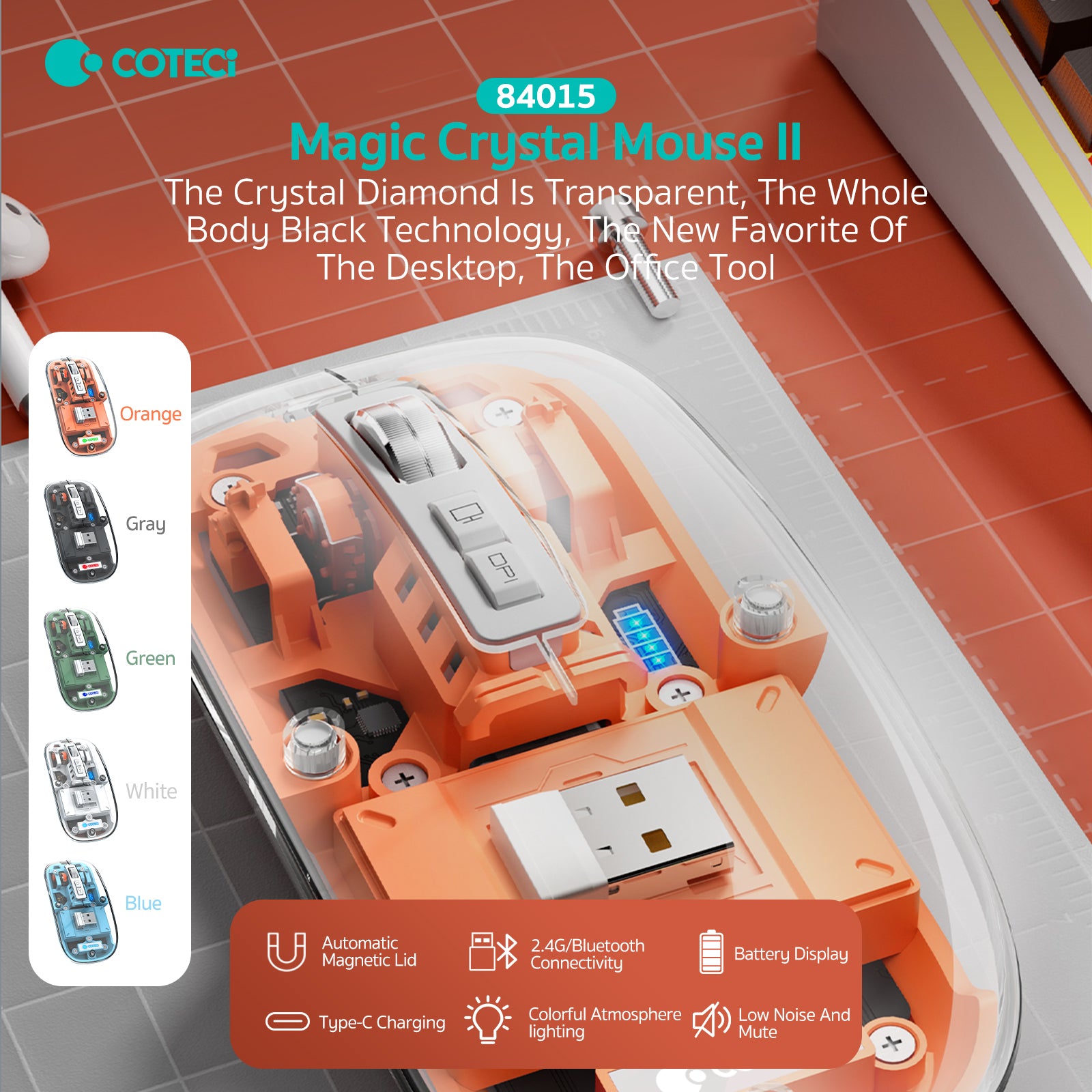 COTECi Magic Crystal Mouse II | Transparent Wireless Three-Mode Mouse