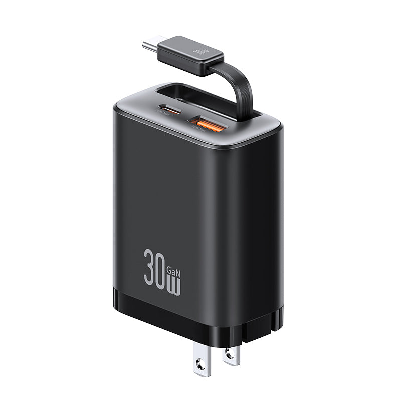 USAMS CC297 Xiang Series 30W GaN Wall Charger with Retractable Type-C Cable
