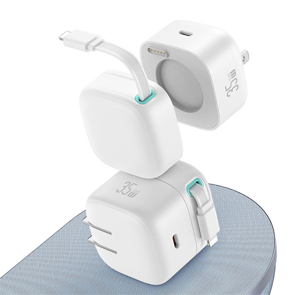 USAMS CC210 SMF Series 35W GaN Wall Charger with Retractable Lightning Cable