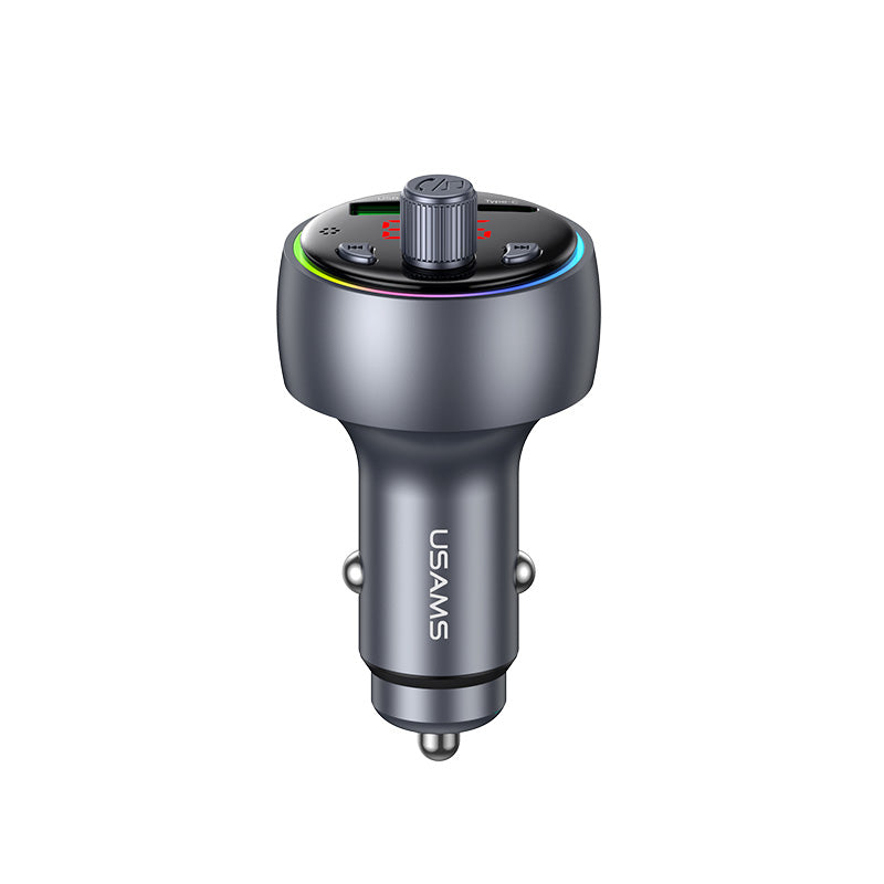 USAMS CC328 30W USB & Type-C Digital Display Bluetooth FM Car Charger