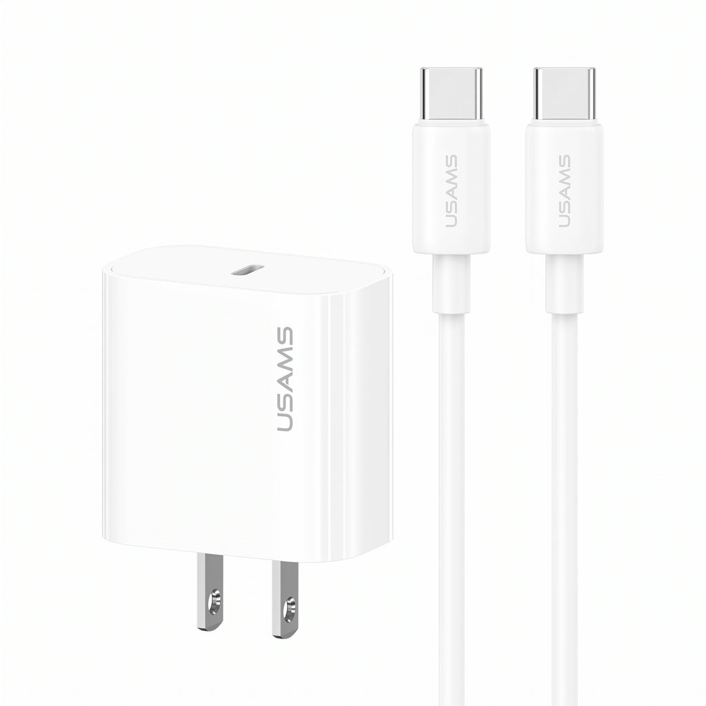 USAMS Yi Series 20W PD Fast Wall Charger Kit with Type-C to Type-C Cable (US Plug)