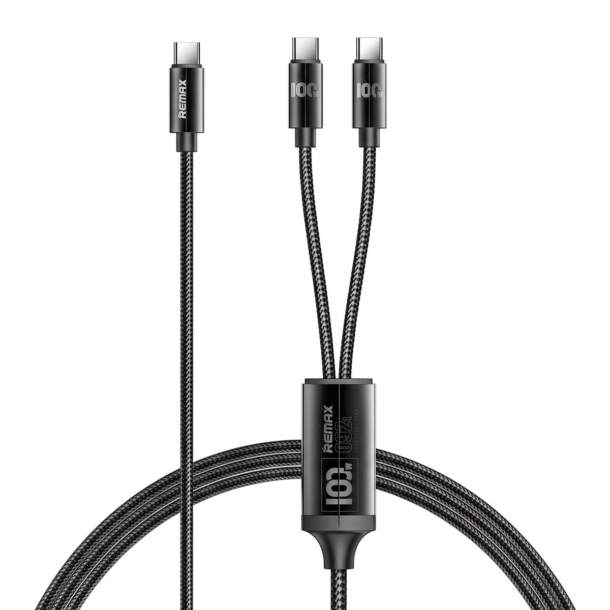 REMAX RC-092t Kerolla Series 100W 2-in-1 Type-C to Dual Type-C Braided Fast Charging Cable (1.2m)