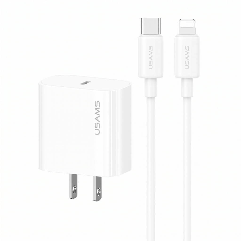 USAMS Yi Series 20W PD Fast Wall Charger Kit with Type-C to Lightning Cable (US Plug)