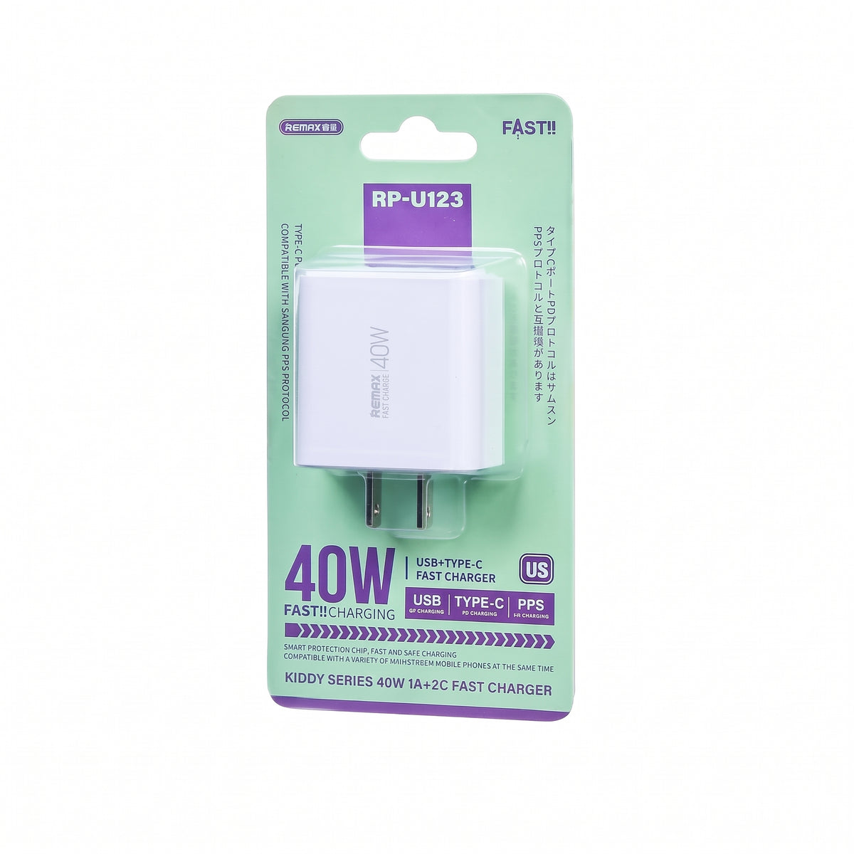 REMAX RP-U123 Kiddy Series 40W Triple Port (2x USB-C + 1x USB-A) Fast Wall Charger (US Plug)