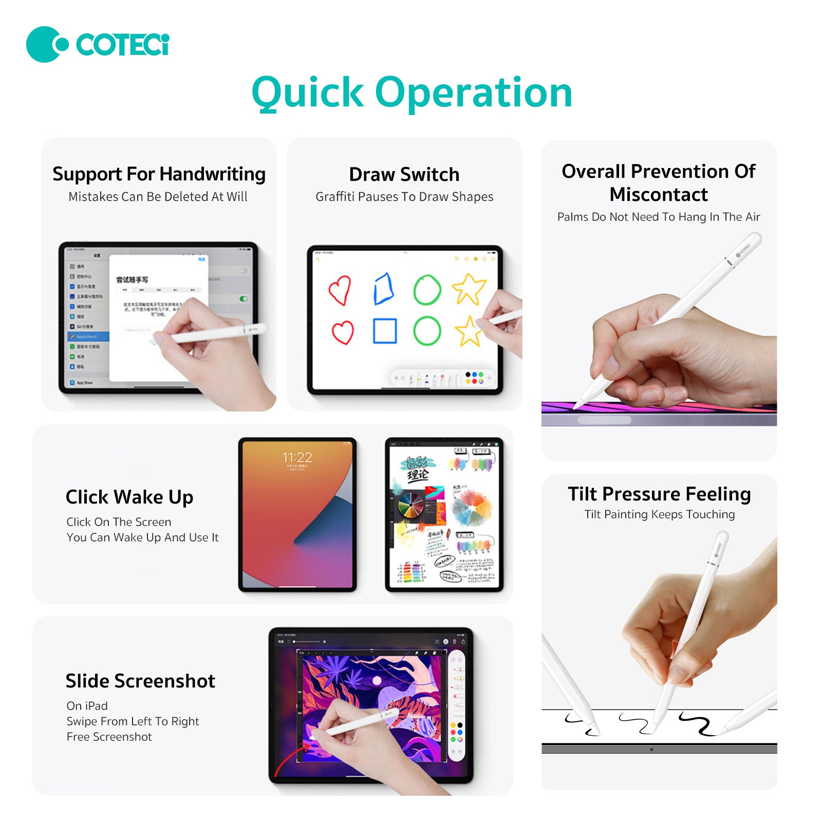 COTECi P4 3rd Gen Active Stylus Pen for iPad | Tilt Sensitivity and Palm Rejection