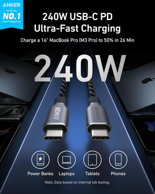 Anker Prime 240W USB-C to USB-C Cable (Upcycled-Braided)