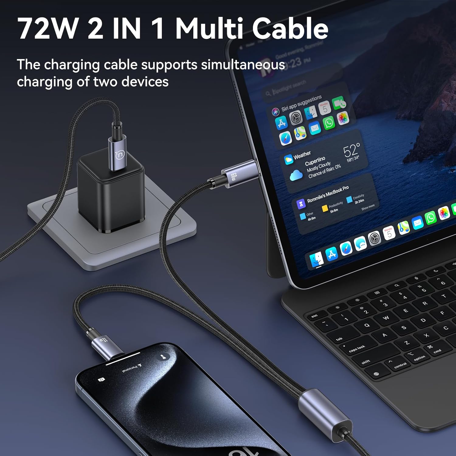 USAMS 72W 2-in-1 Aluminum Alloy Fast Charging Data Cable (Type-C to Dual Type-C)