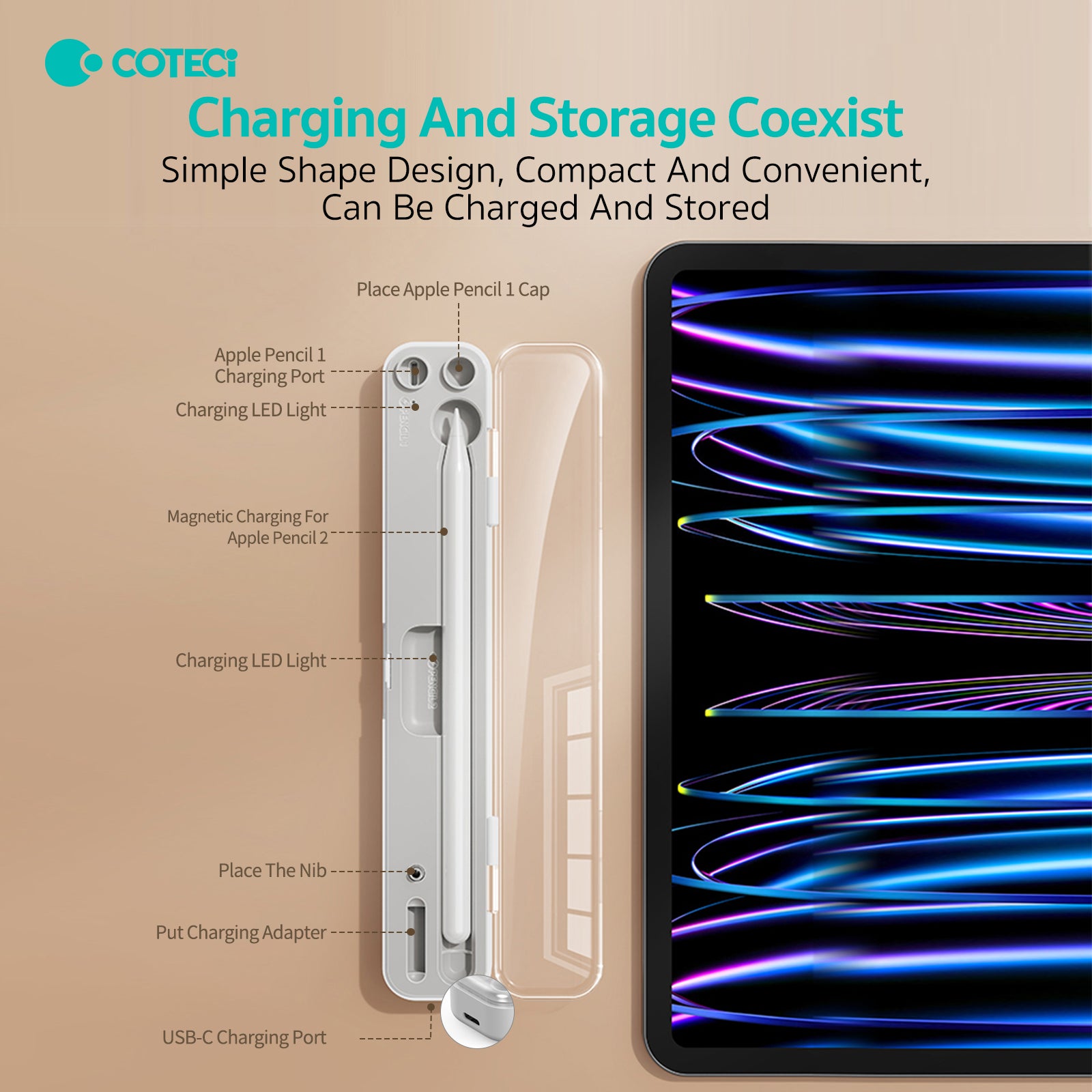 COTECi 2-in-1 Wireless Charging Pencil Box | Protective Storage Organizer