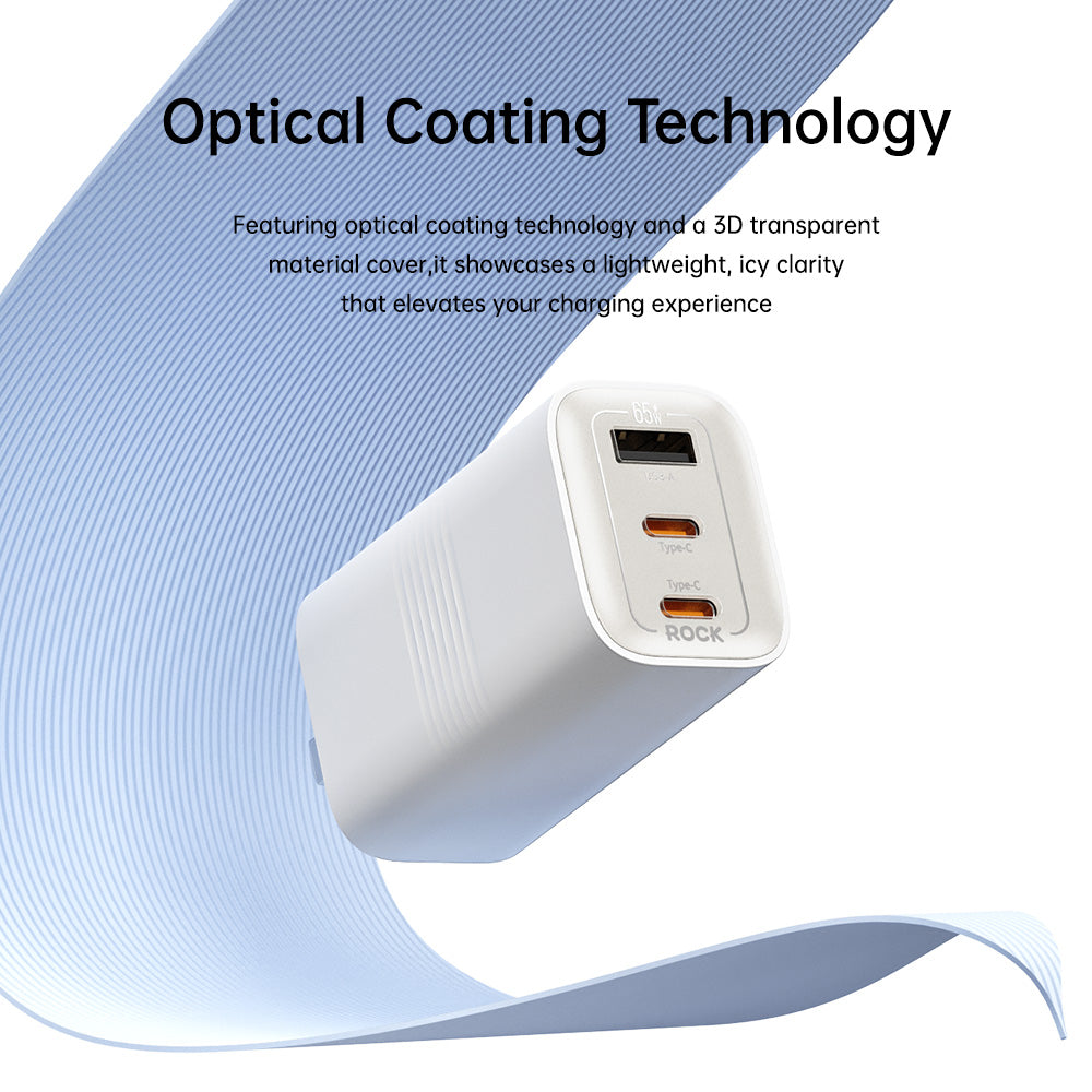 ROCK Ice²Cube 65W GaN Charger | Compact 3-Port USB-C Laptop Adapter