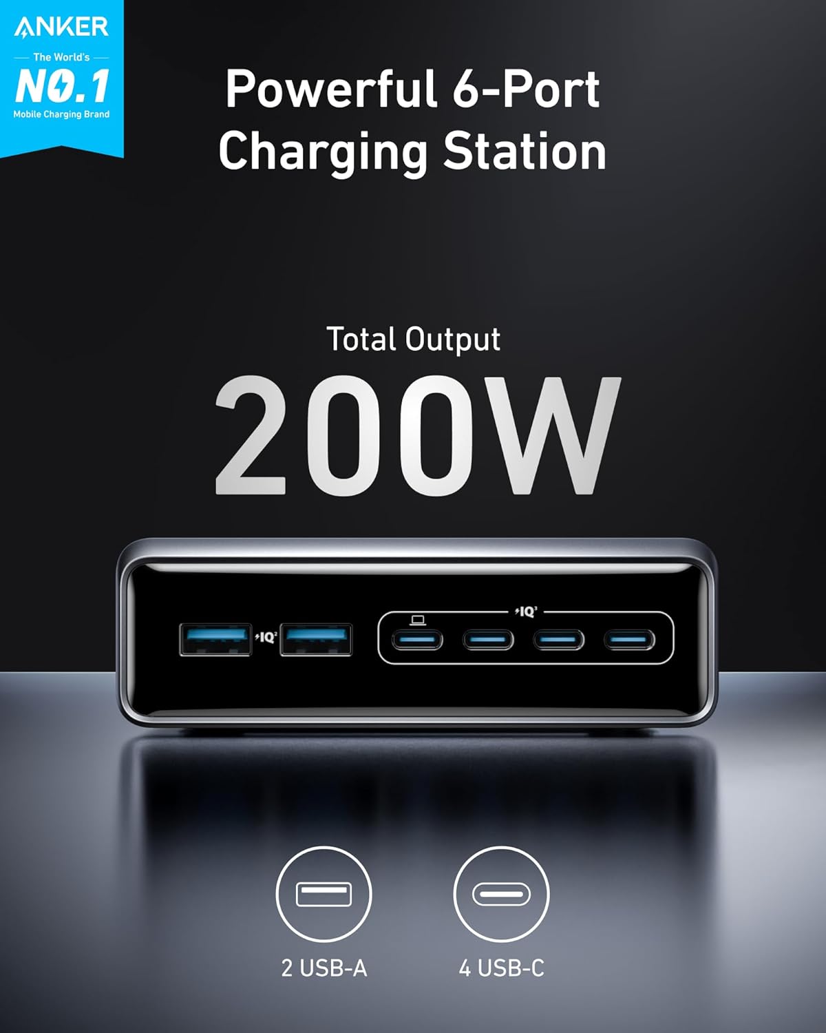 Anker Prime 200W Desktop Charger (6-Port GaN) – Ultra-Fast USB-C Station for Laptops, Phones and Tablets