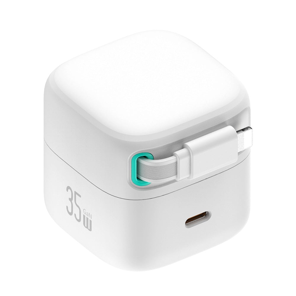 USAMS CC210 SMF Series 35W GaN Wall Charger with Retractable Lightning Cable
