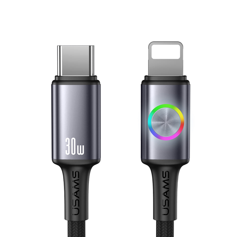 USAMS 30W Aluminum Alloy Data Cable With Colorful Light Type-C To Lightning