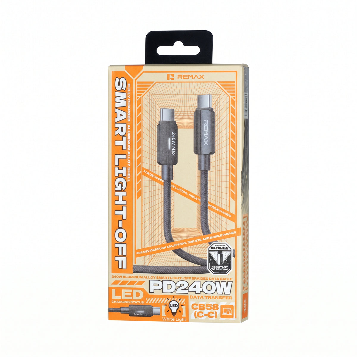 REMAX CB58 240W Type-C to Type-C Smart Light-Off Braided Fast Charging Cable (1.2m)