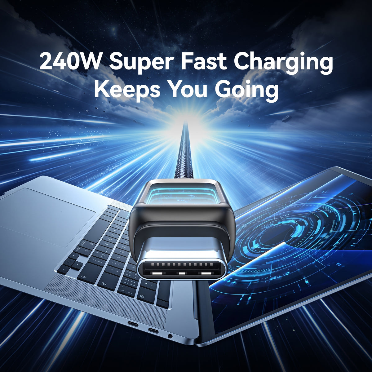 USAMS SJ818 U111 240W Type-C to Type-C Fast Charging Cable with Infinity Mirror LED Light (1.2m)