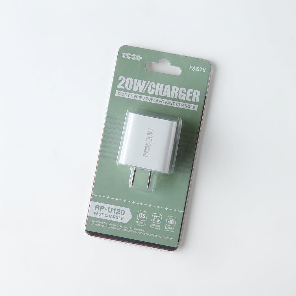REMAX RP-U120 Kiddy Series 20W Dual Port (USB-C + USB-A) Fast Wall Charger (US Plug)