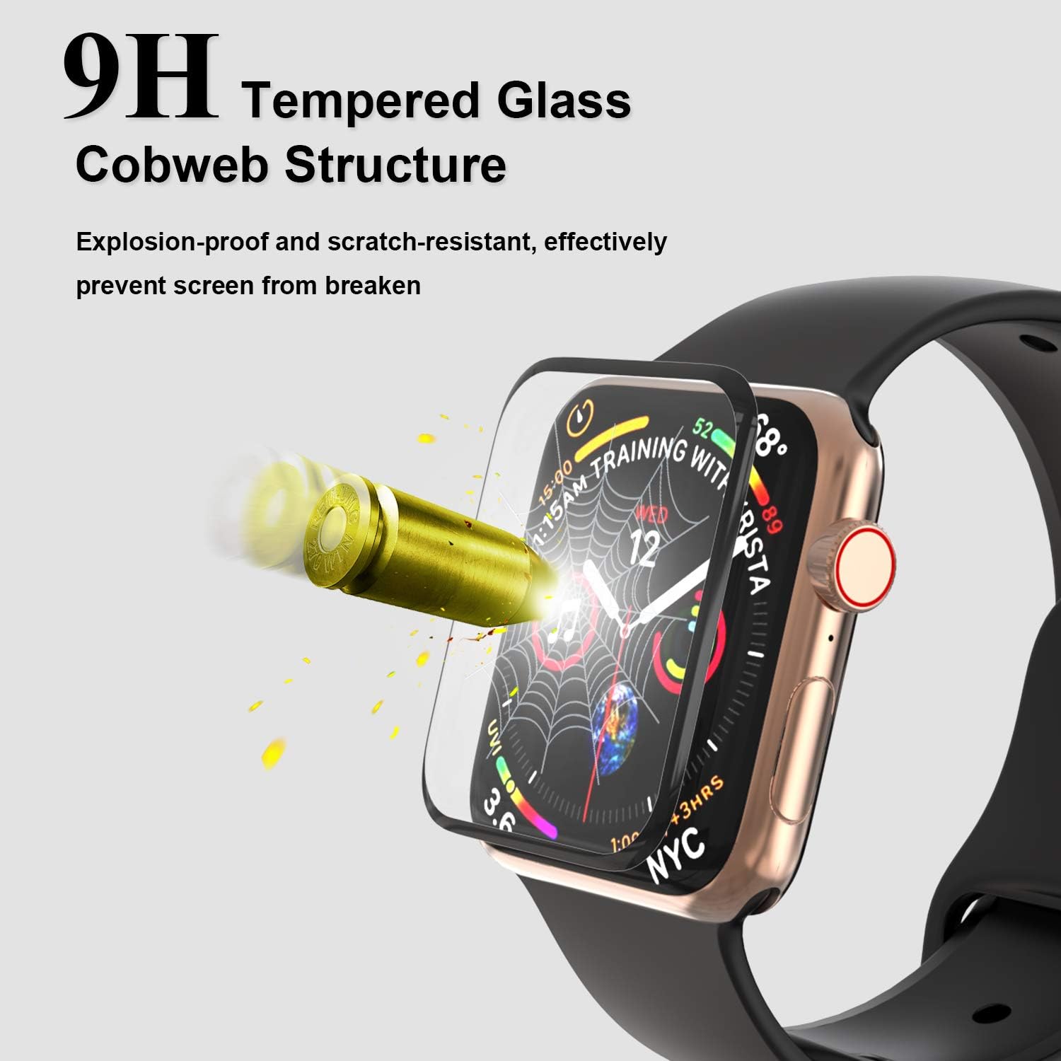 Full Coverage 3D Curved 9H Tempered Glass Screen Protector for Apple Watch