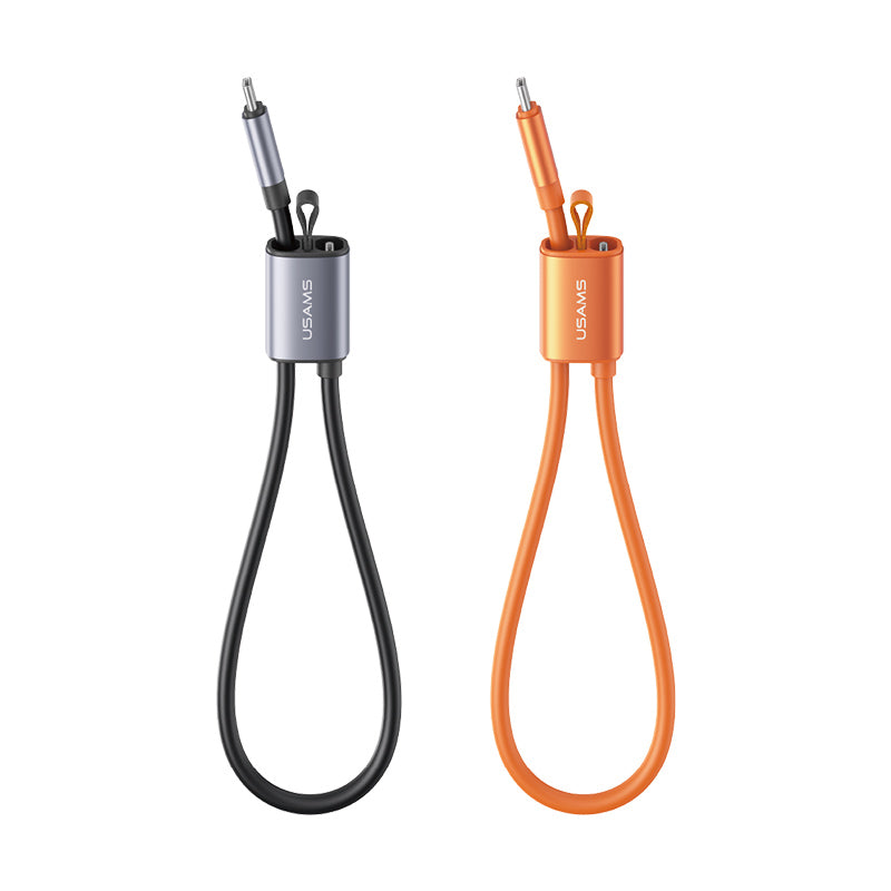 USAMS SJ784 U97 2-in-1 60W Type-C to Type-C Lanyard Charging Data Cable (30cm) – Premium Liquid Silicone Wrist Strap Phone Cord