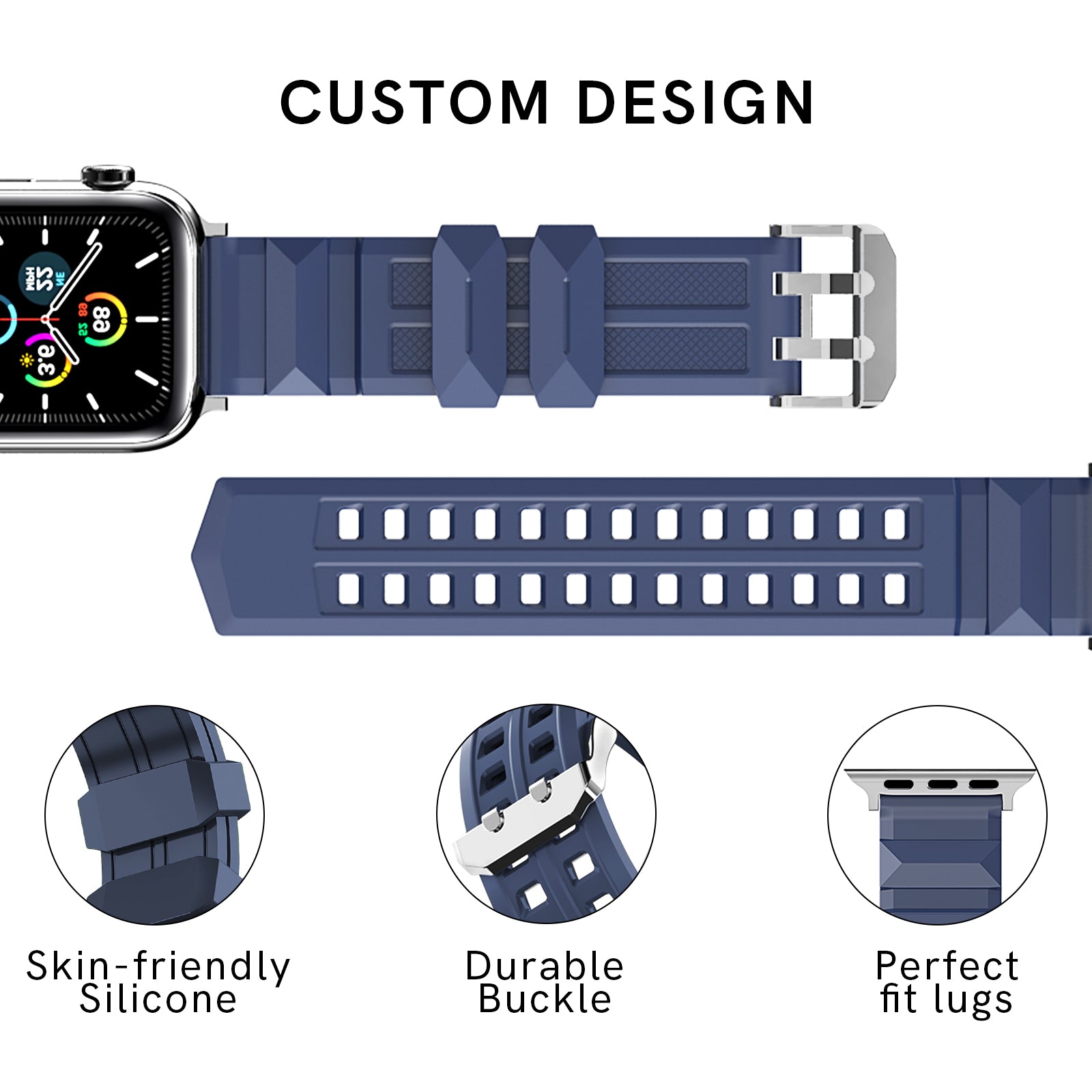Rugged Sport Band for Apple Watch l Breathable Silicone Replacement Strap