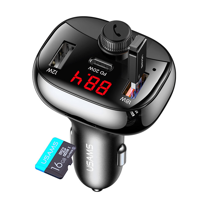USAMS C25 50W 3-Port Fast Car Charger l Bluetooth 5.0 FM Transmitter