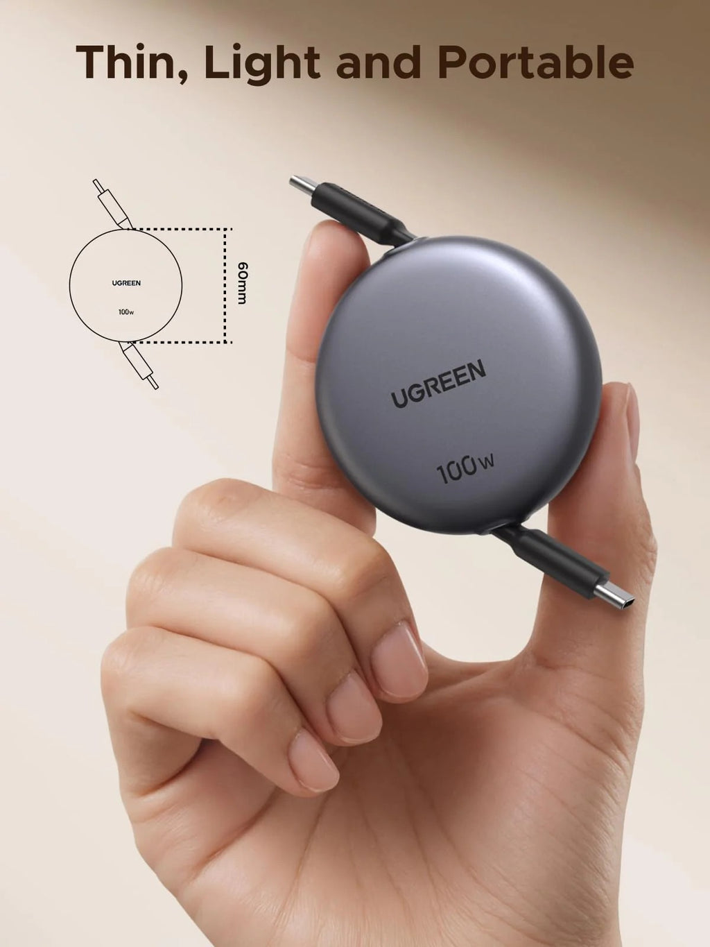 UGREEN Nexode Retractable USB-C to USB-C 100W Fast Charging Cable