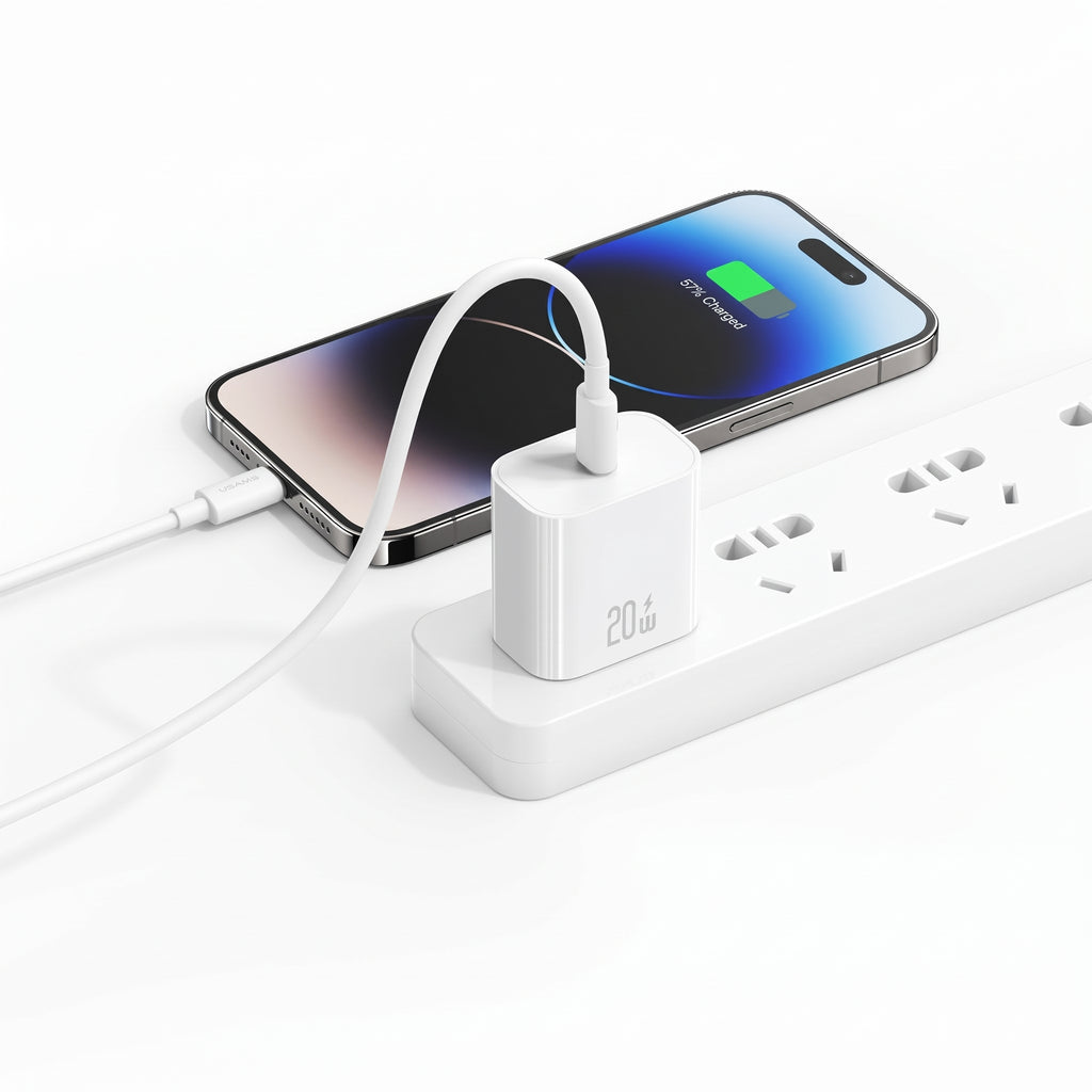 USAMS Yi Series 20W PD Fast Wall Charger Kit with Type-C to Lightning Cable (US Plug)