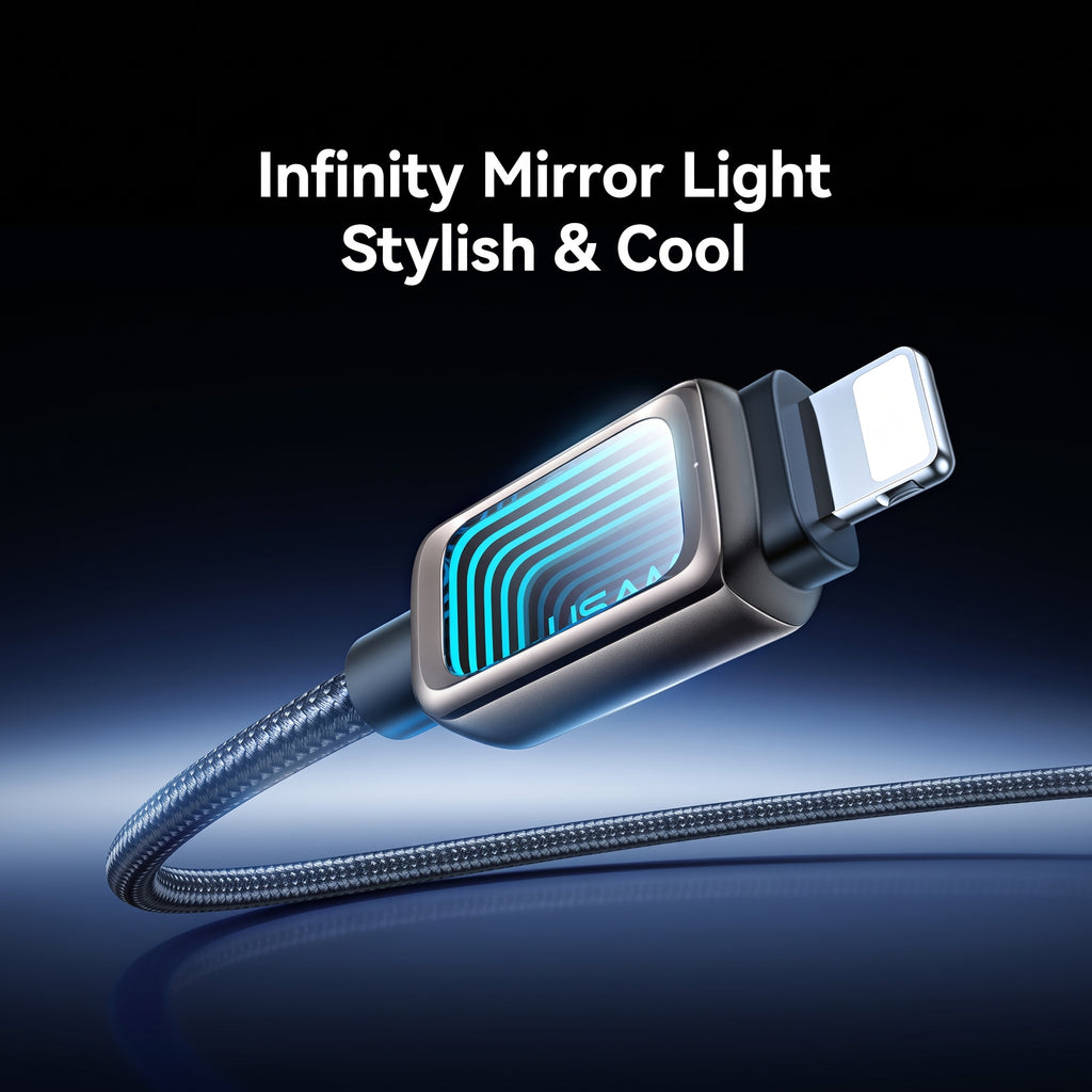 USAMS SJ819 U111 30W Type-C to Lightning Fast Charging Cable with Infinity Mirror LED Light (1.2m)