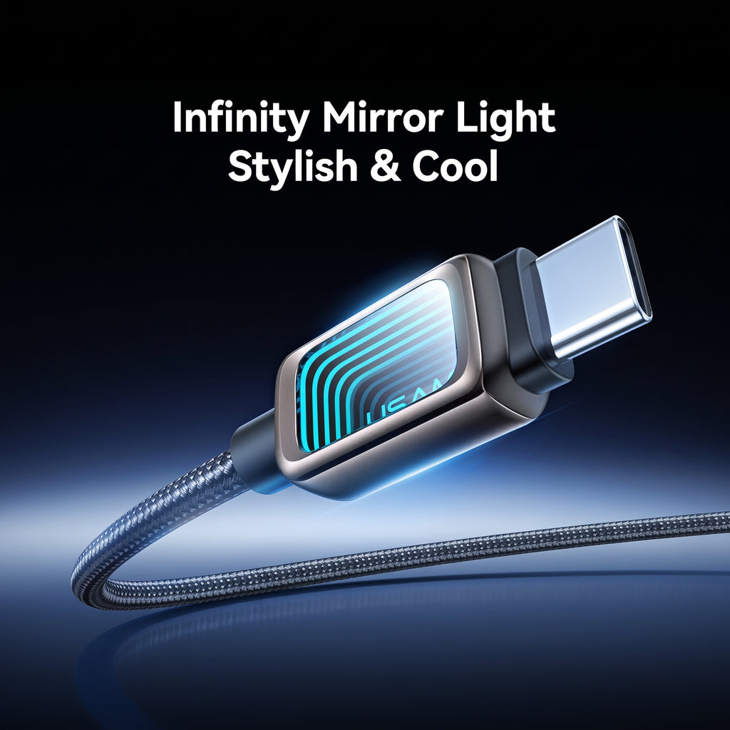 USAMS SJ818 U111 240W Type-C to Type-C Fast Charging Cable with Infinity Mirror LED Light (1.2m)
