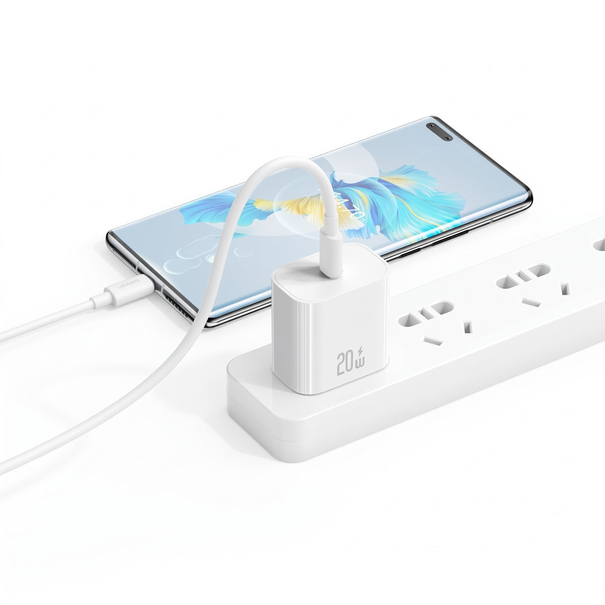 USAMS Yi Series 20W PD Fast Wall Charger Kit with Type-C to Type-C Cable (US Plug)