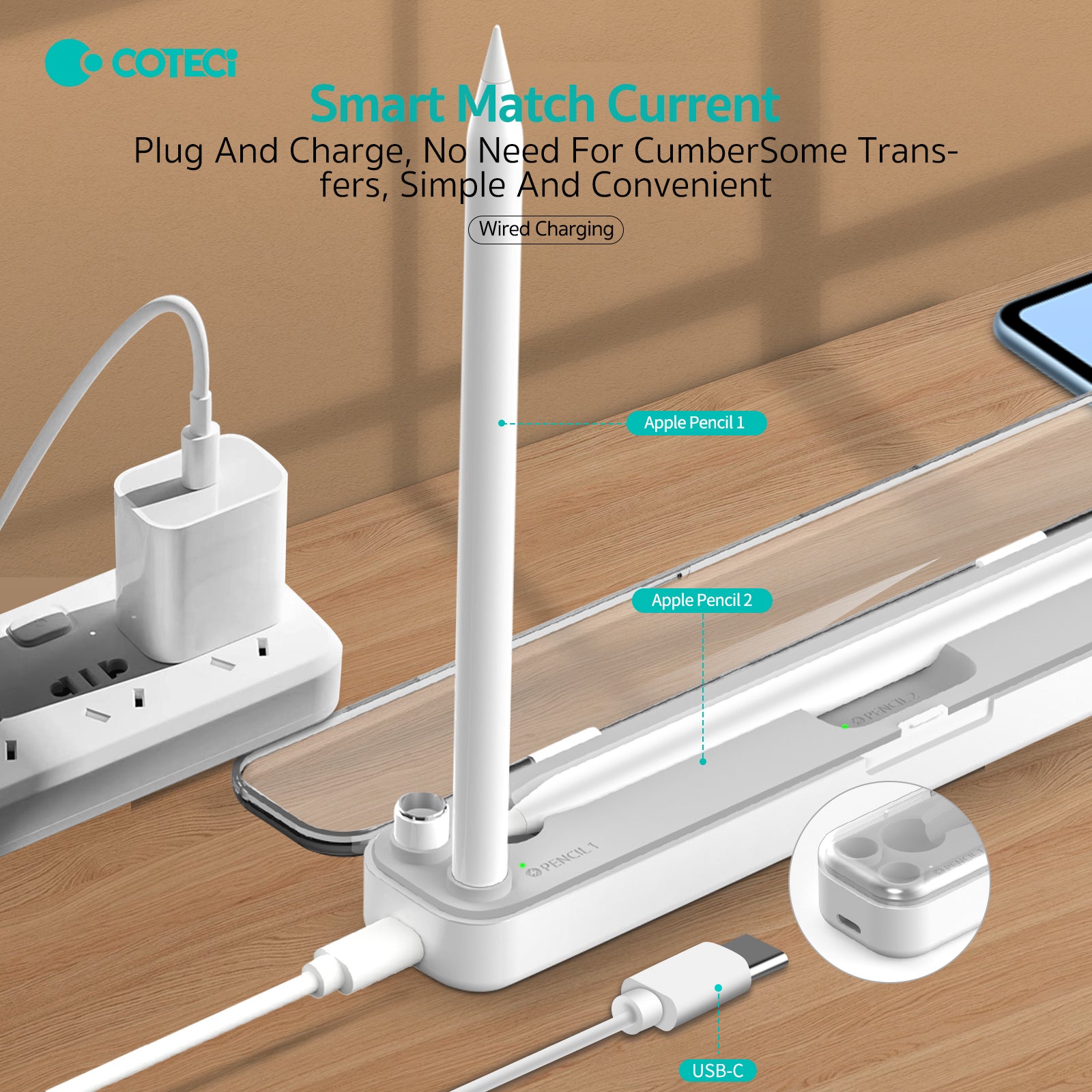 COTECi 2-in-1 Wireless Charging Pencil Box | Protective Storage Organizer