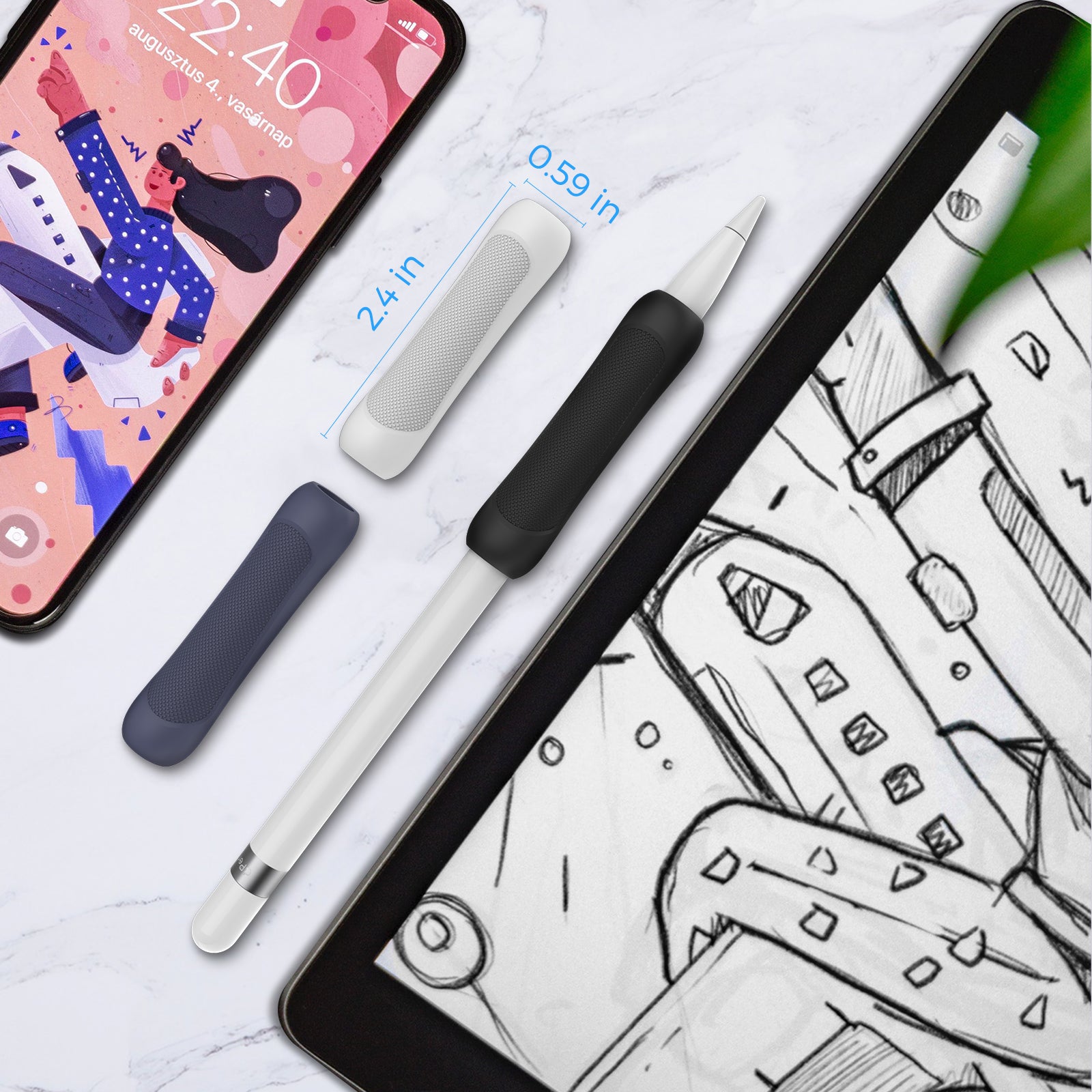 Premium Silicone Grip Holder for Apple Pencil (3-Pack) l Ergonomic Anti-Slip Sleeve