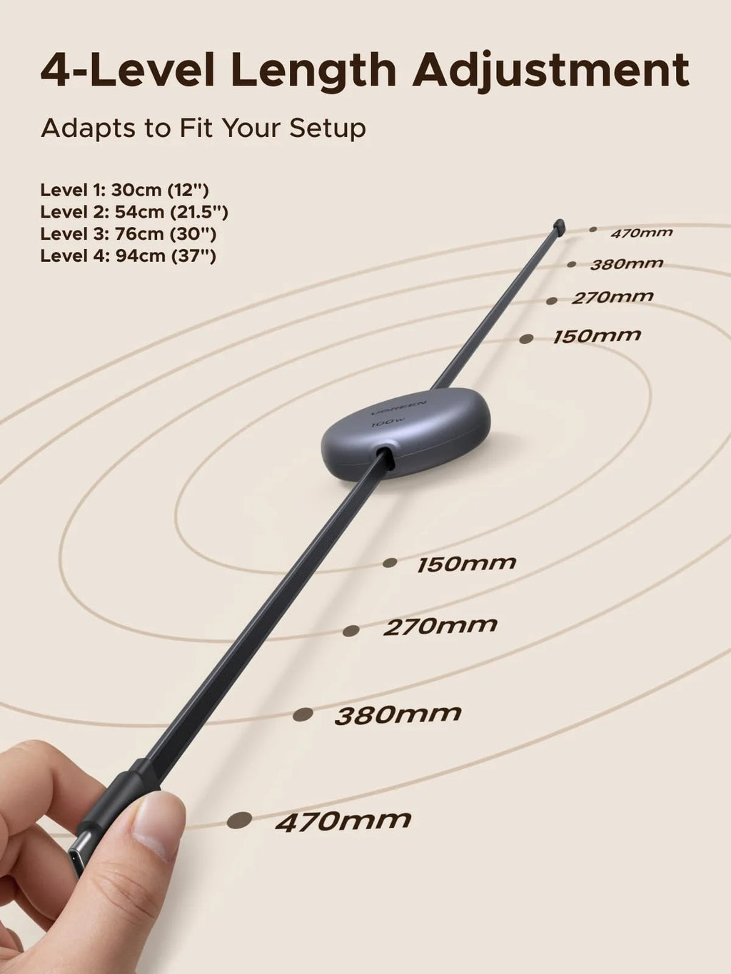 UGREEN Nexode Retractable USB-C to USB-C 100W Fast Charging Cable