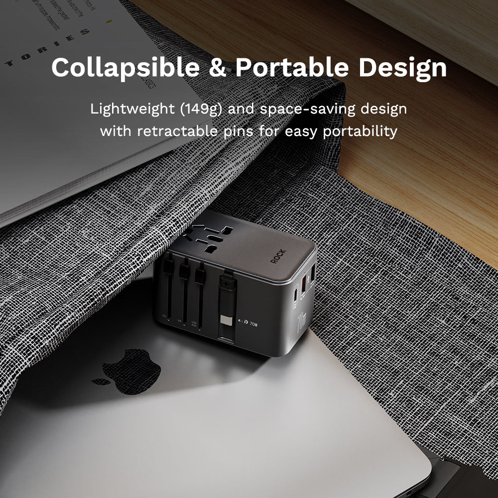 ROCK Go Travel 70W GaN Universal Travel Adapter – All-in-One International Charger