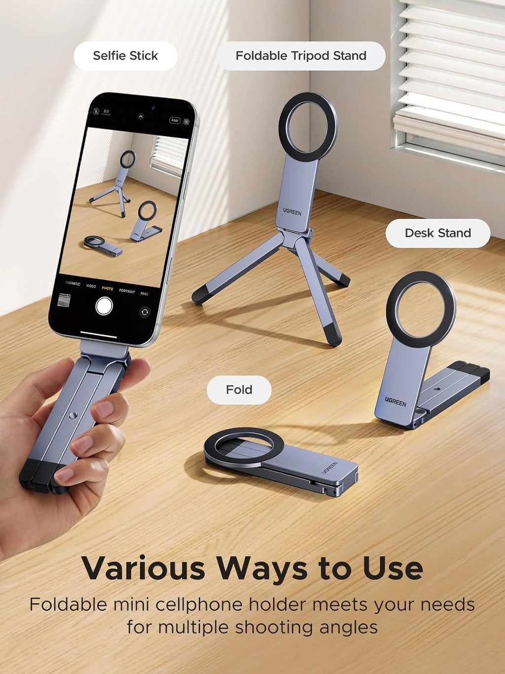 UGREEN Magnetic Phone Tripod Stand – MagSafe Desktop and Travel Holder