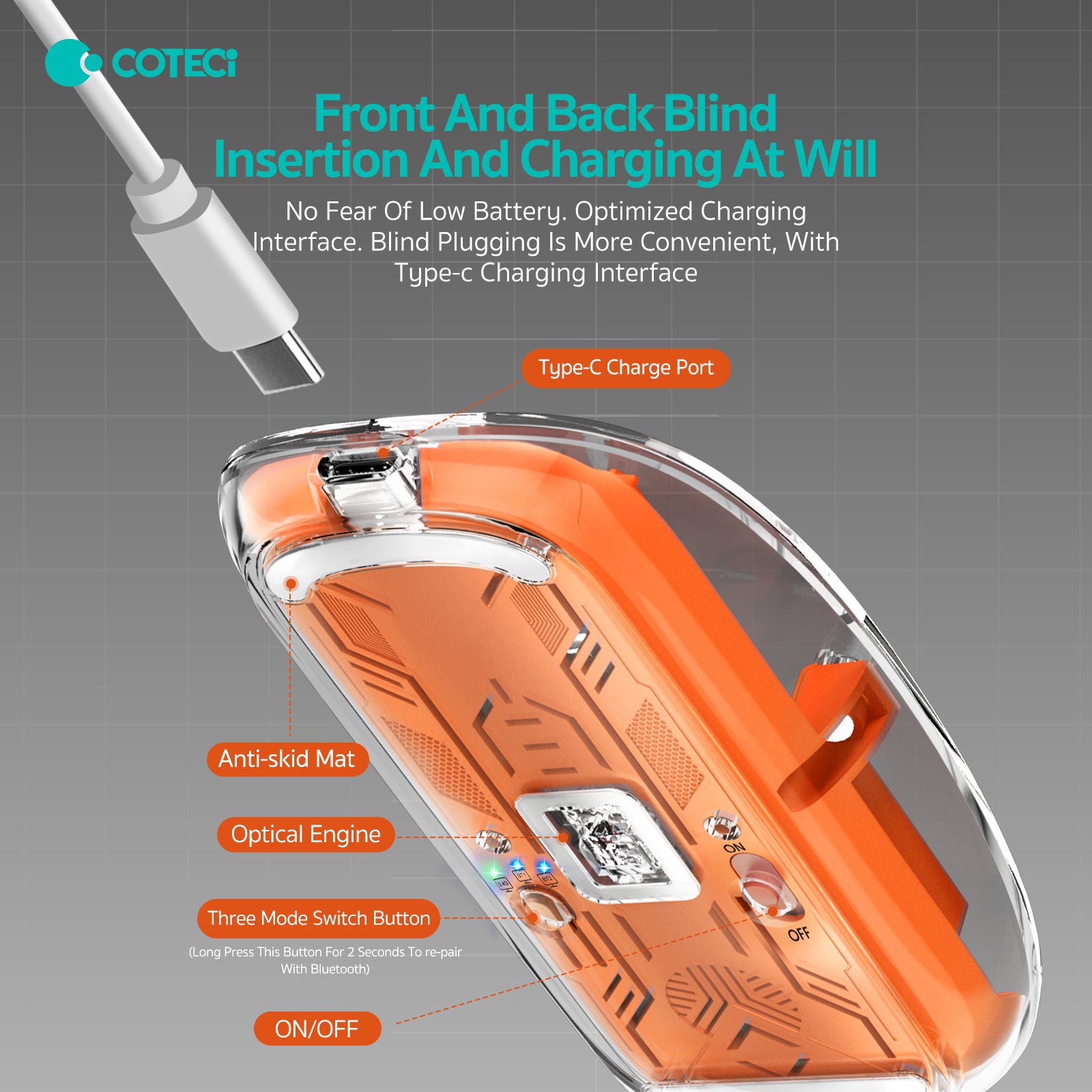 COTECi Magic Crystal Mouse II | Transparent Wireless Three-Mode Mouse